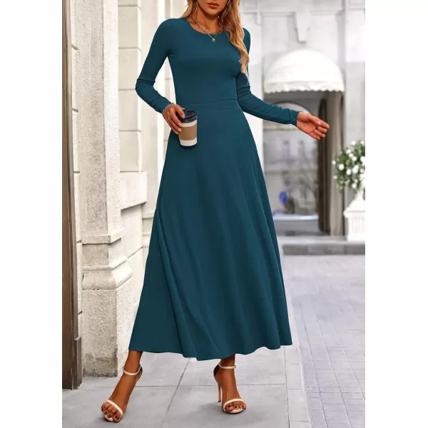 PRETTYGARDEN Womens 2 Piece Outfits Dressy Casual Ribbed Knit Long Sleeve Crop Tops Maxi Flowy Skirts Matching SetsLake Blue
