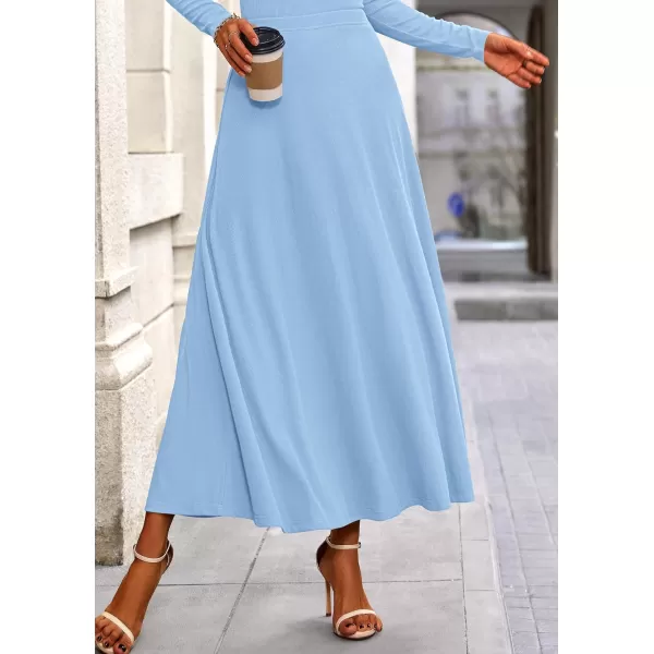 PRETTYGARDEN Womens 2 Piece Outfits Dressy Casual Ribbed Knit Long Sleeve Crop Tops Maxi Flowy Skirts Matching SetsLight Blue