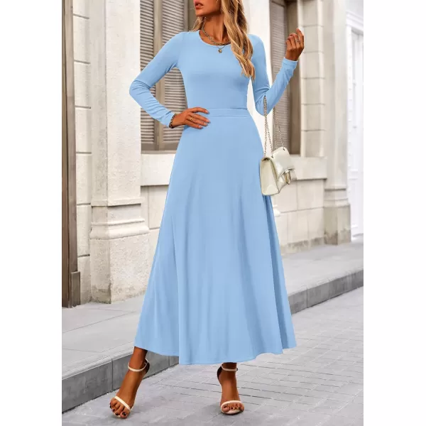 PRETTYGARDEN Womens 2 Piece Outfits Dressy Casual Ribbed Knit Long Sleeve Crop Tops Maxi Flowy Skirts Matching SetsLight Blue