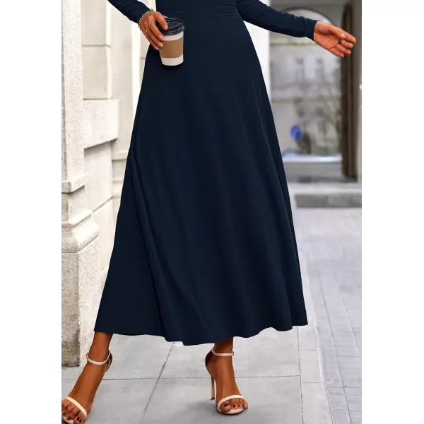 PRETTYGARDEN Womens 2 Piece Outfits Dressy Casual Ribbed Knit Long Sleeve Crop Tops Maxi Flowy Skirts Matching SetsNavy
