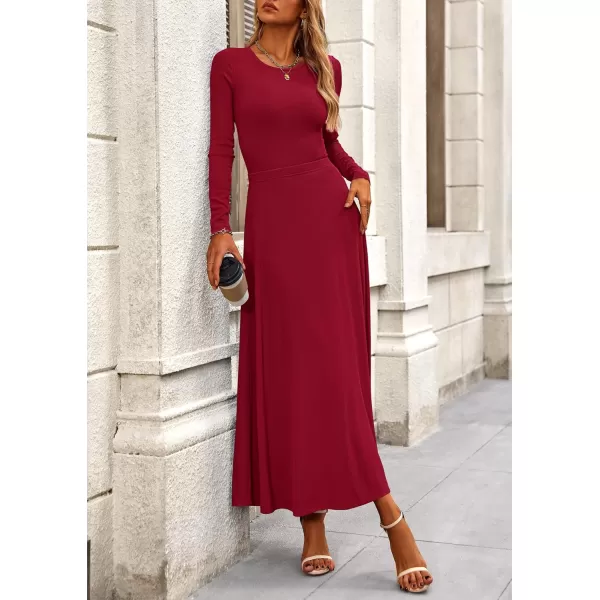 PRETTYGARDEN Womens 2 Piece Outfits Dressy Casual Ribbed Knit Long Sleeve Crop Tops Maxi Flowy Skirts Matching SetsWine Red