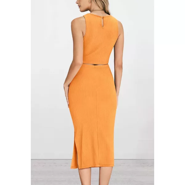 PRETTYGARDEN Womens 2 Piece Summer Outfits Crewneck Tank Tops Split Bodycon Midi Skirt SetBright Yellow