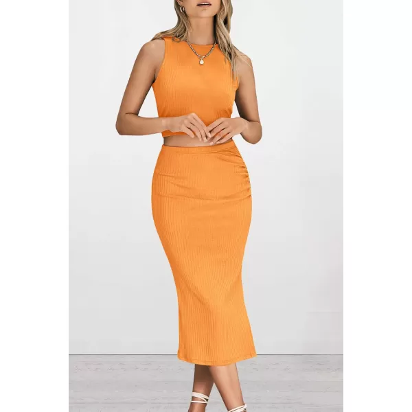PRETTYGARDEN Womens 2 Piece Summer Outfits Crewneck Tank Tops Split Bodycon Midi Skirt SetBright Yellow