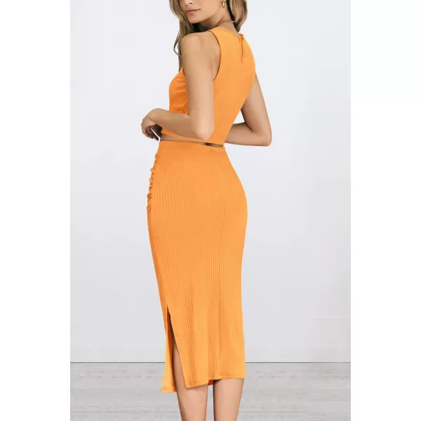PRETTYGARDEN Womens 2 Piece Summer Outfits Crewneck Tank Tops Split Bodycon Midi Skirt SetBright Yellow