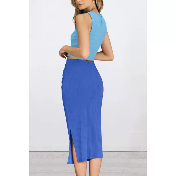 PRETTYGARDEN Womens 2 Piece Summer Outfits Crewneck Tank Tops Split Bodycon Midi Skirt SetLight Blueblue
