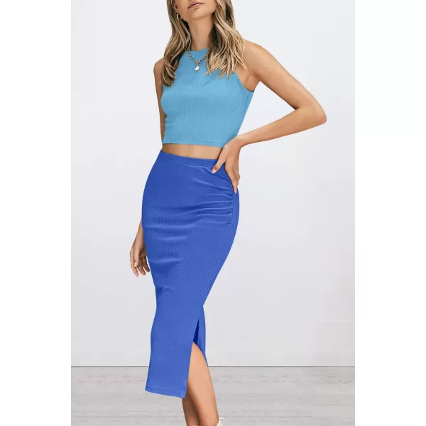 PRETTYGARDEN Womens 2 Piece Summer Outfits Crewneck Tank Tops Split Bodycon Midi Skirt SetLight Blueblue