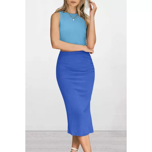 PRETTYGARDEN Womens 2 Piece Summer Outfits Crewneck Tank Tops Split Bodycon Midi Skirt SetLight Blueblue
