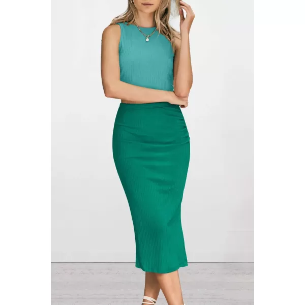 PRETTYGARDEN Womens 2 Piece Summer Outfits Crewneck Tank Tops Split Bodycon Midi Skirt SetLight Greengreen