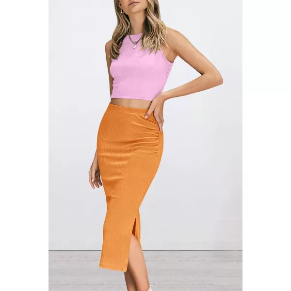 PRETTYGARDEN Womens 2 Piece Summer Outfits Crewneck Tank Tops Split Bodycon Midi Skirt SetLight Pinkbright Yellow
