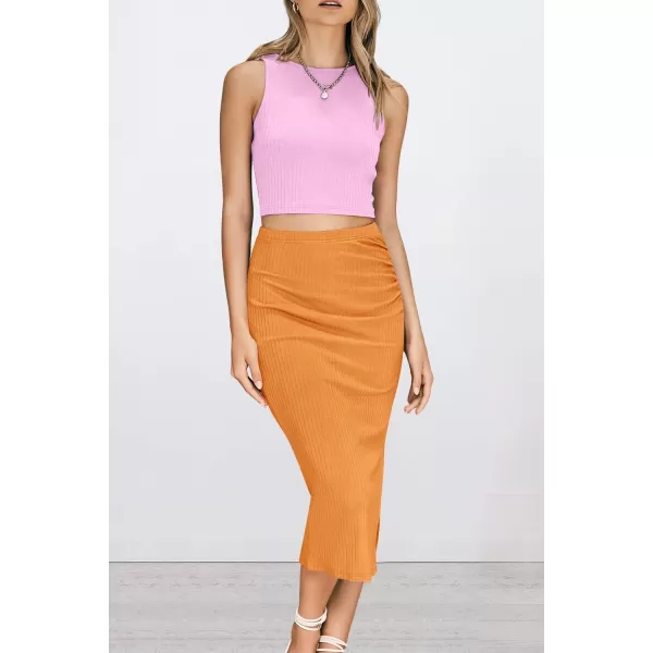 PRETTYGARDEN Womens 2 Piece Summer Outfits Crewneck Tank Tops Split Bodycon Midi Skirt SetLight Pinkbright Yellow