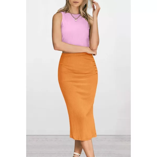 PRETTYGARDEN Womens 2 Piece Summer Outfits Crewneck Tank Tops Split Bodycon Midi Skirt SetLight Pinkbright Yellow