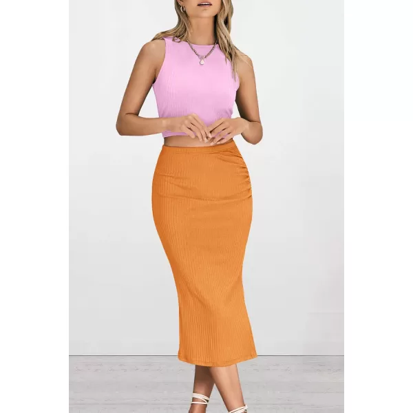 PRETTYGARDEN Womens 2 Piece Summer Outfits Crewneck Tank Tops Split Bodycon Midi Skirt SetLight Pinkbright Yellow