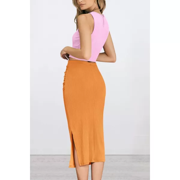 PRETTYGARDEN Womens 2 Piece Summer Outfits Crewneck Tank Tops Split Bodycon Midi Skirt SetLight Pinkbright Yellow