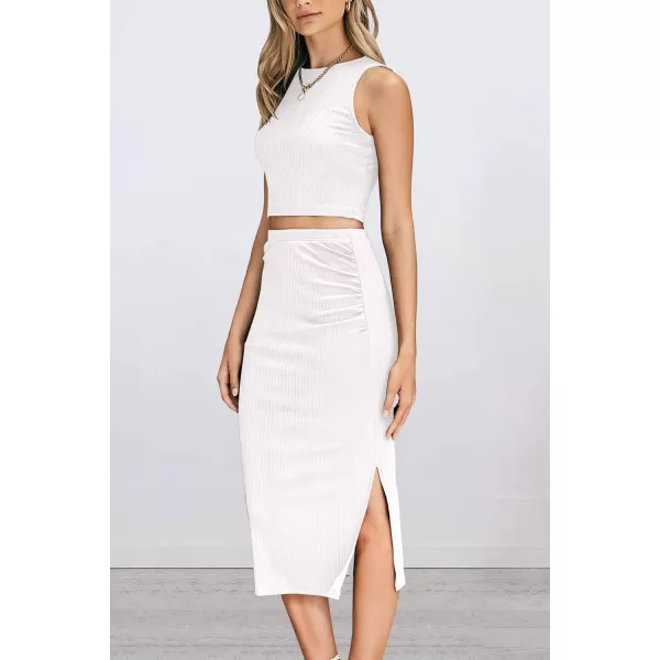 PRETTYGARDEN Womens 2 Piece Summer Outfits Crewneck Tank Tops Split Bodycon Midi Skirt SetWhite