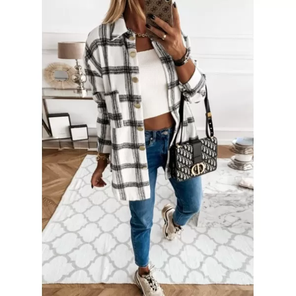 PRETTYGARDEN Womens 2024 Fall Clothes Plaid Shacket Jacket Long Sleeve Button Down Flannel Shirts Fashion BlouseBlack
