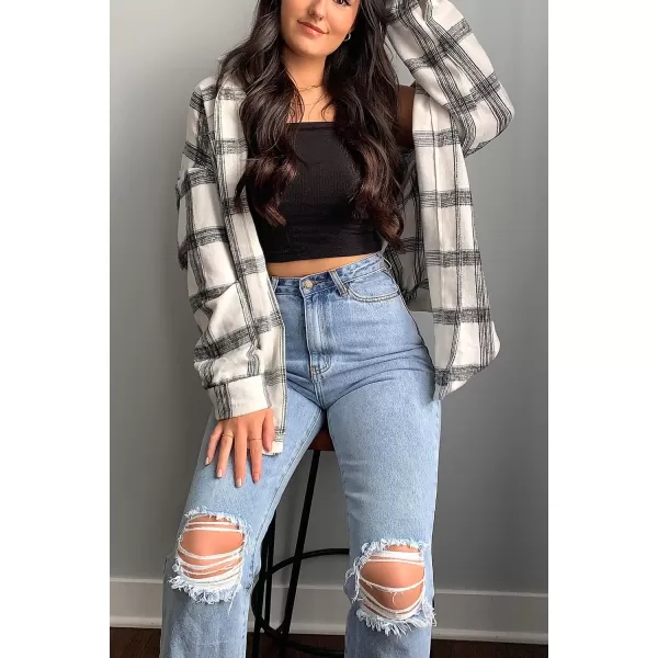 PRETTYGARDEN Womens 2024 Fall Clothes Plaid Shacket Jacket Long Sleeve Button Down Flannel Shirts Fashion BlouseBlack