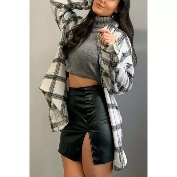 PRETTYGARDEN Womens 2024 Fall Clothes Plaid Shacket Jacket Long Sleeve Button Down Flannel Shirts Fashion BlouseBlack