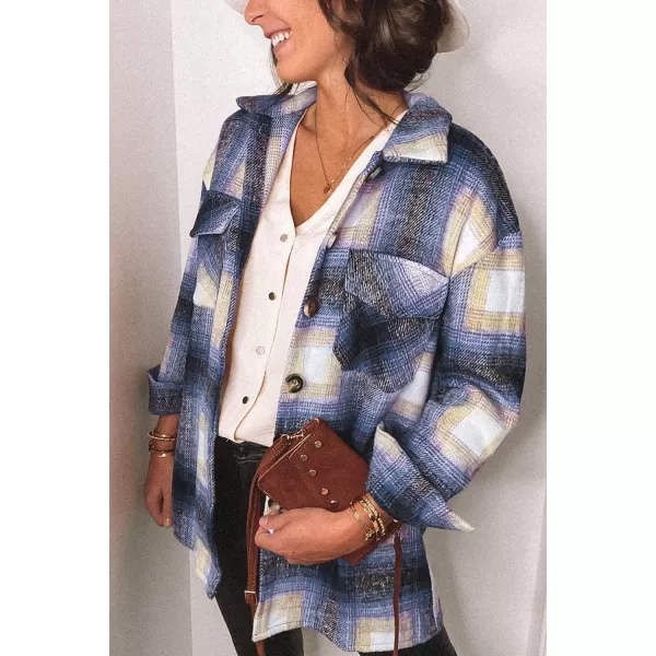PRETTYGARDEN Womens 2024 Fall Clothes Plaid Shacket Jacket Long Sleeve Button Down Flannel Shirts Fashion BlouseBlue