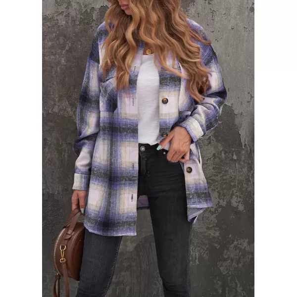 PRETTYGARDEN Womens 2024 Fall Clothes Plaid Shacket Jacket Long Sleeve Button Down Flannel Shirts Fashion BlouseBlue