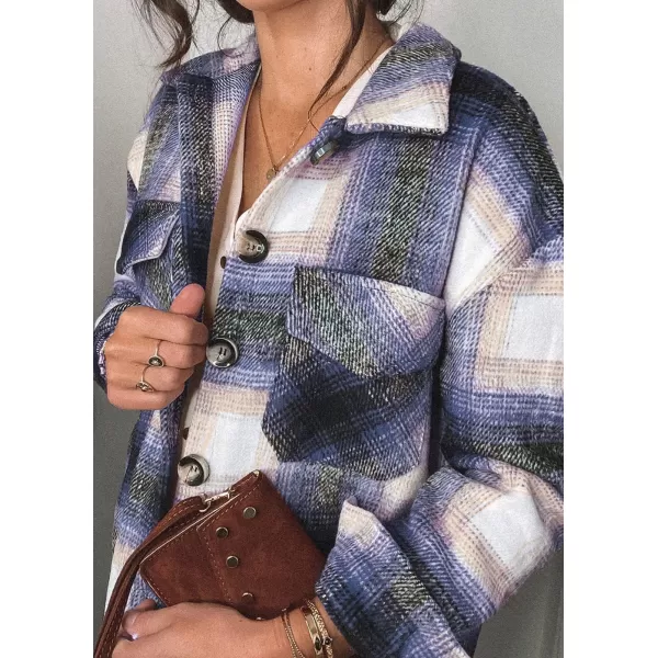 PRETTYGARDEN Womens 2024 Fall Clothes Plaid Shacket Jacket Long Sleeve Button Down Flannel Shirts Fashion BlouseBlue