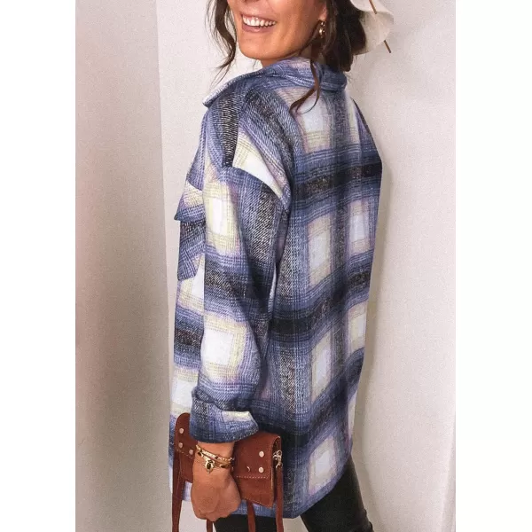 PRETTYGARDEN Womens 2024 Fall Clothes Plaid Shacket Jacket Long Sleeve Button Down Flannel Shirts Fashion BlouseBlue