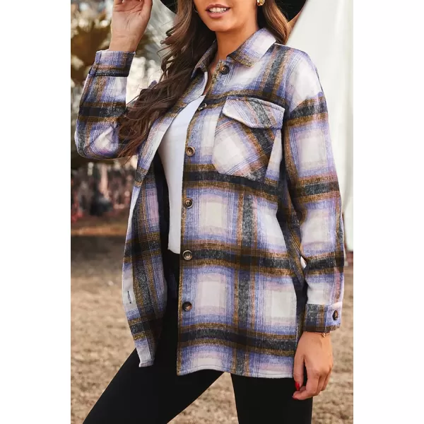 PRETTYGARDEN Womens 2024 Fall Clothes Plaid Shacket Jacket Long Sleeve Button Down Flannel Shirts Fashion BlouseBrown