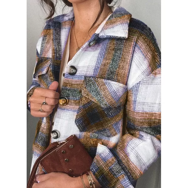 PRETTYGARDEN Womens 2024 Fall Clothes Plaid Shacket Jacket Long Sleeve Button Down Flannel Shirts Fashion BlouseBrown