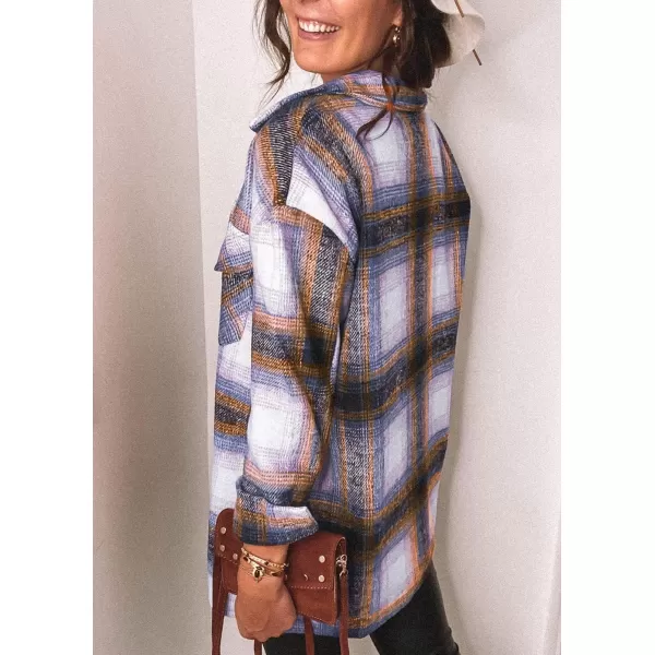 PRETTYGARDEN Womens 2024 Fall Clothes Plaid Shacket Jacket Long Sleeve Button Down Flannel Shirts Fashion BlouseBrown