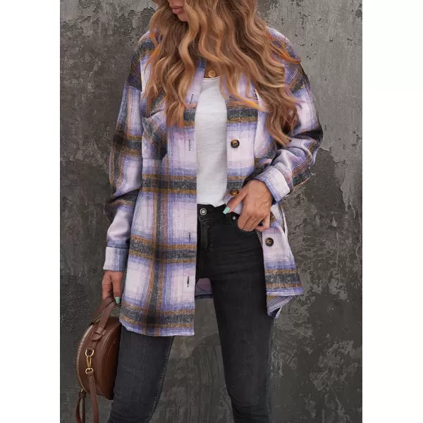 PRETTYGARDEN Womens 2024 Fall Clothes Plaid Shacket Jacket Long Sleeve Button Down Flannel Shirts Fashion BlouseBrown