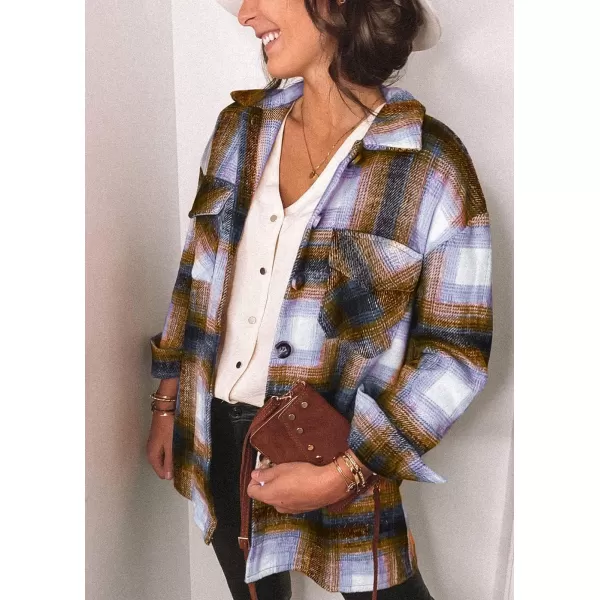 PRETTYGARDEN Womens 2024 Fall Clothes Plaid Shacket Jacket Long Sleeve Button Down Flannel Shirts Fashion BlouseBrown