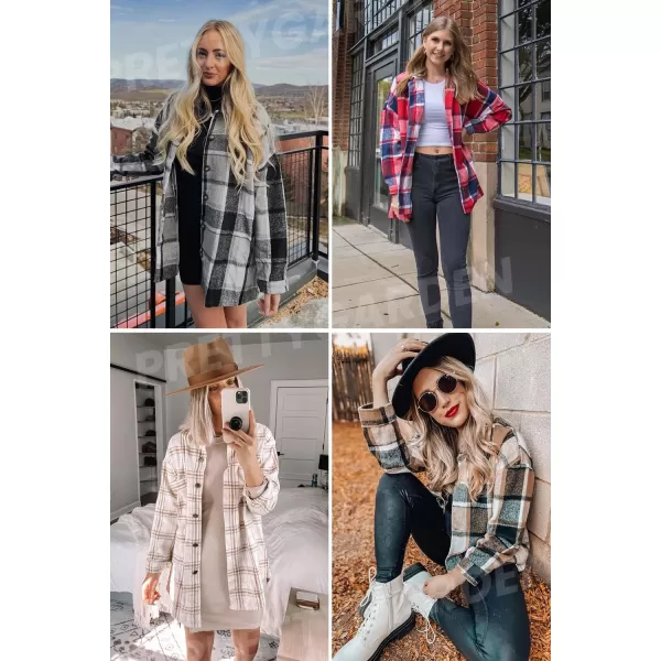 PRETTYGARDEN Womens 2024 Fall Clothes Plaid Shacket Jacket Long Sleeve Button Down Flannel Shirts Fashion BlouseBrown