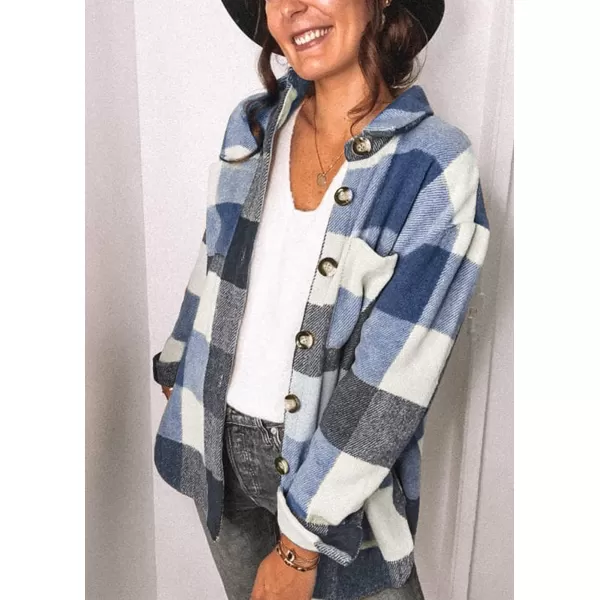 PRETTYGARDEN Womens 2024 Fall Clothes Plaid Shacket Jacket Long Sleeve Button Down Flannel Shirts Fashion BlouseDark Blue