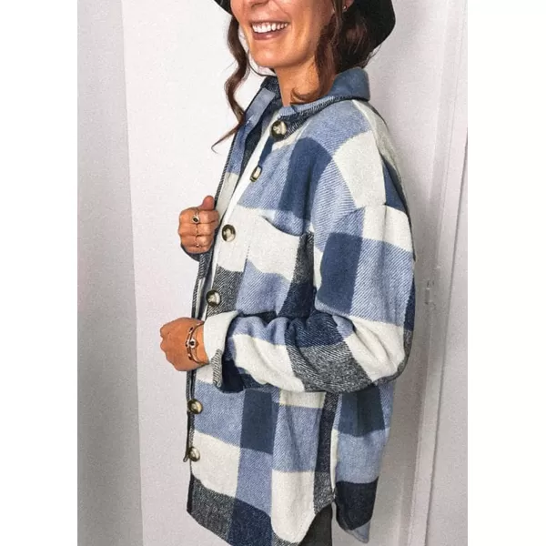 PRETTYGARDEN Womens 2024 Fall Clothes Plaid Shacket Jacket Long Sleeve Button Down Flannel Shirts Fashion BlouseDark Blue