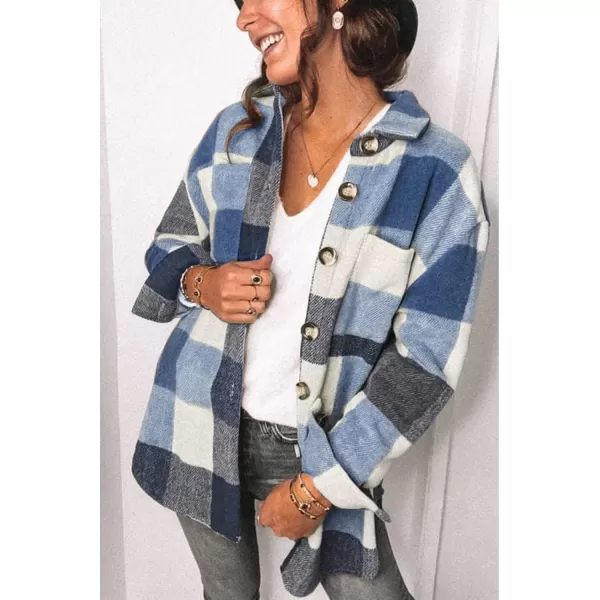 PRETTYGARDEN Womens 2024 Fall Clothes Plaid Shacket Jacket Long Sleeve Button Down Flannel Shirts Fashion BlouseDark Blue