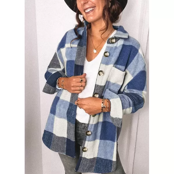 PRETTYGARDEN Womens 2024 Fall Clothes Plaid Shacket Jacket Long Sleeve Button Down Flannel Shirts Fashion BlouseDark Blue