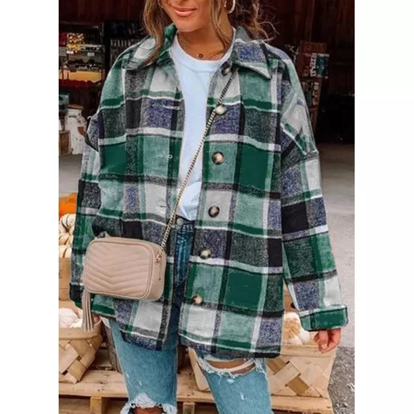 PRETTYGARDEN Womens 2024 Fall Clothes Plaid Shacket Jacket Long Sleeve Button Down Flannel Shirts Fashion BlouseGreen
