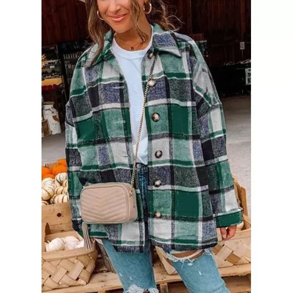 PRETTYGARDEN Womens 2024 Fall Clothes Plaid Shacket Jacket Long Sleeve Button Down Flannel Shirts Fashion BlouseGreen