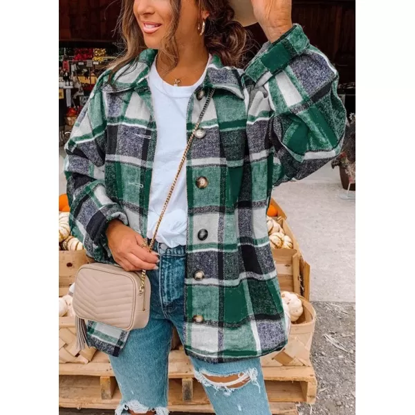 PRETTYGARDEN Womens 2024 Fall Clothes Plaid Shacket Jacket Long Sleeve Button Down Flannel Shirts Fashion BlouseGreen