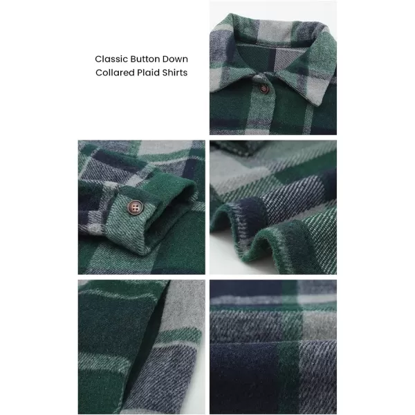 PRETTYGARDEN Womens 2024 Fall Clothes Plaid Shacket Jacket Long Sleeve Button Down Flannel Shirts Fashion BlouseGreen