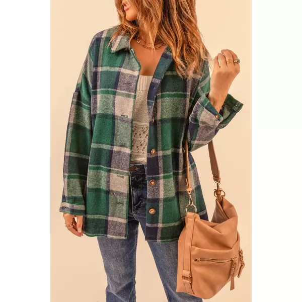 PRETTYGARDEN Womens 2024 Fall Clothes Plaid Shacket Jacket Long Sleeve Button Down Flannel Shirts Fashion BlouseGreen