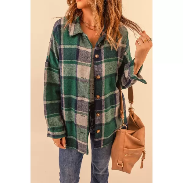 PRETTYGARDEN Womens 2024 Fall Clothes Plaid Shacket Jacket Long Sleeve Button Down Flannel Shirts Fashion BlouseGreen