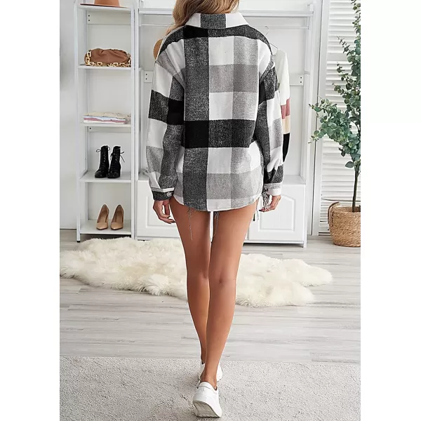 PRETTYGARDEN Womens 2024 Fall Clothes Plaid Shacket Jacket Long Sleeve Button Down Flannel Shirts Fashion BlouseGrey