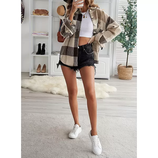 PRETTYGARDEN Womens 2024 Fall Clothes Plaid Shacket Jacket Long Sleeve Button Down Flannel Shirts Fashion BlouseKhaki