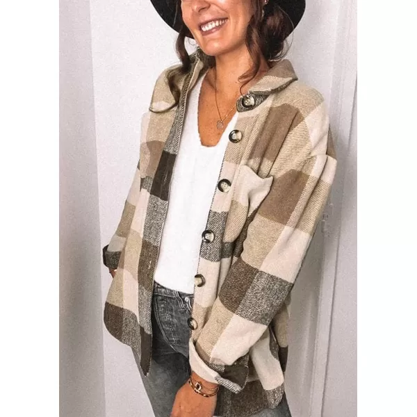 PRETTYGARDEN Womens 2024 Fall Clothes Plaid Shacket Jacket Long Sleeve Button Down Flannel Shirts Fashion BlouseKhaki