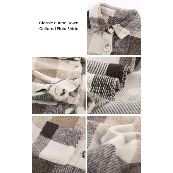 PRETTYGARDEN Womens 2024 Fall Clothes Plaid Shacket Jacket Long Sleeve Button Down Flannel Shirts Fashion BlouseKhaki