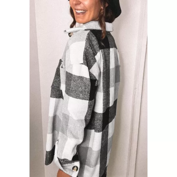 PRETTYGARDEN Womens 2024 Fall Clothes Plaid Shacket Jacket Long Sleeve Button Down Flannel Shirts Fashion BlouseLight Grey