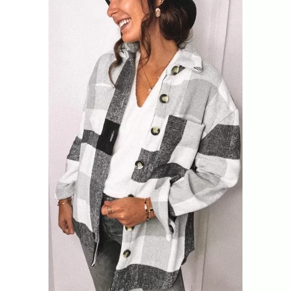 PRETTYGARDEN Womens 2024 Fall Clothes Plaid Shacket Jacket Long Sleeve Button Down Flannel Shirts Fashion BlouseLight Grey