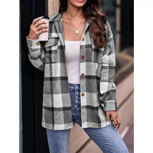 PRETTYGARDEN Womens 2024 Fall Clothes Plaid Shacket Jacket Long Sleeve Button Down Flannel Shirts Fashion BlousePlaid Black White