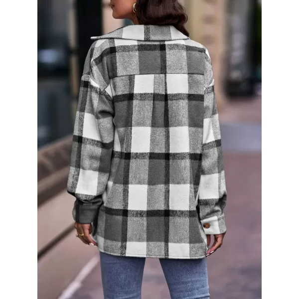 PRETTYGARDEN Womens 2024 Fall Clothes Plaid Shacket Jacket Long Sleeve Button Down Flannel Shirts Fashion BlousePlaid Black White