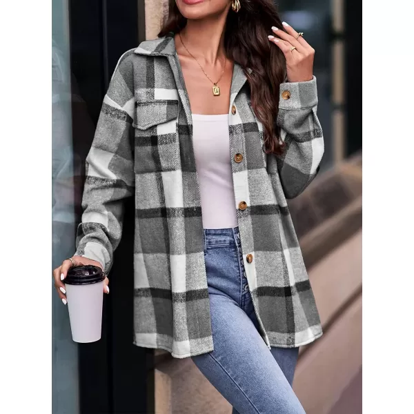 PRETTYGARDEN Womens 2024 Fall Clothes Plaid Shacket Jacket Long Sleeve Button Down Flannel Shirts Fashion BlousePlaid Black White
